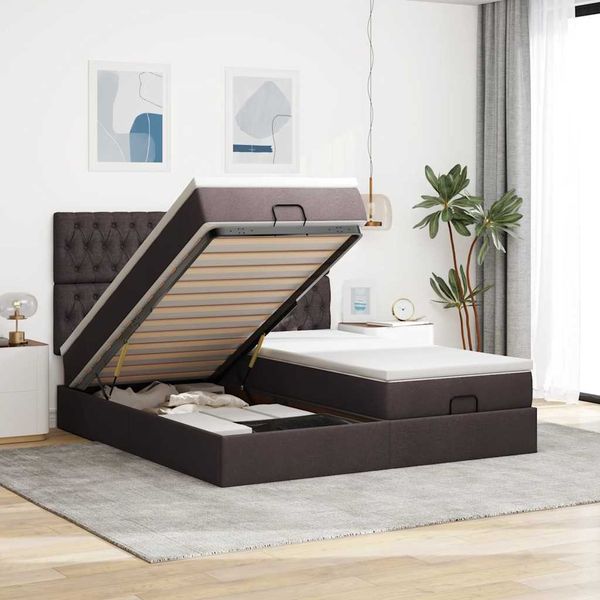 vidaXL Osmanský rám postele s matracmi tmavohnedá 200x200 cm látka