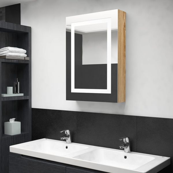 vidaXL LED kúpeľňová zrkadlová skrinka farba dubu 50x13x70 cm