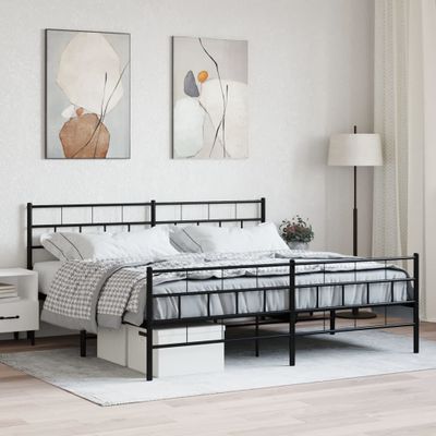 vidaXL Kovový rám postele s čelom a podnožkou čierny 200x200 cm