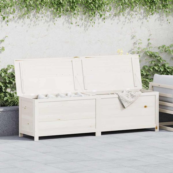 vidaXL Vonkajší box na vankúše biely 200x50x56 cm jedľový masív