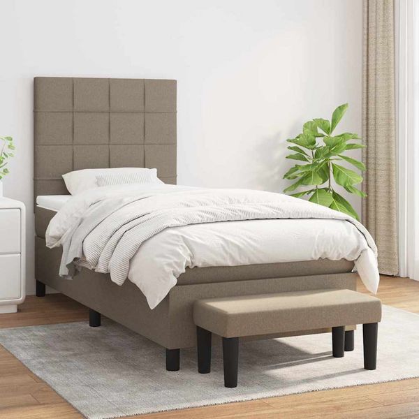 vidaXL Posteľný rám boxspring s matracom sivohnedý 90x190 cm látka