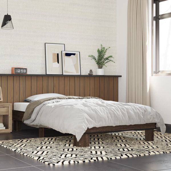 vidaXL Posteľný rám hnedý dub 90x200 cm kompozitné drevo a kov