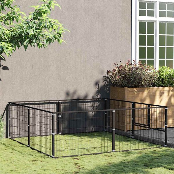 vidaXL Koterec pre psy čierny 4 m² oceľ