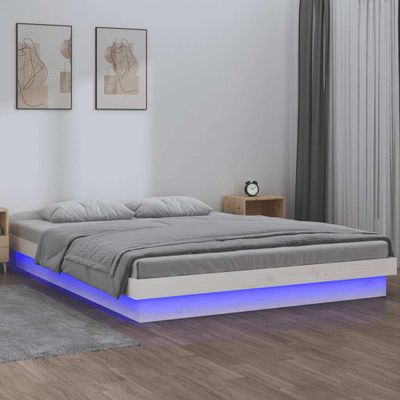 vidaXL Posteľný rám s LED biely 135x190cm dvojlôžko masívne drevo