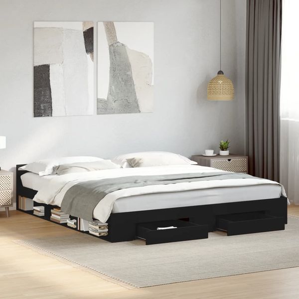 vidaXL Posteľný rám so zásuvkami čierny 200x200 cm kompozitné drevo