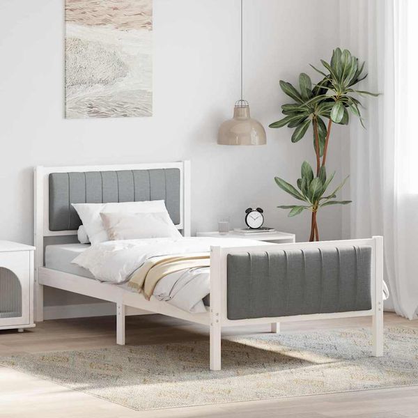 vidaXL Rám postele Biela a svetlosivá 90 x 200 cm Borovicový masív