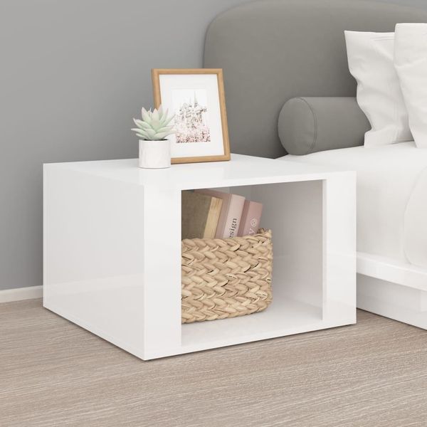 vidaXL Nočný stolík lesklý biely 57x55x36 cm spracované drevo