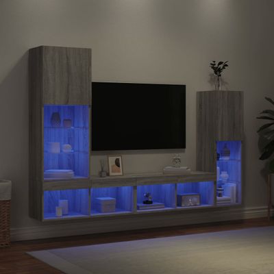 vidaXL 4-dielne TV nástenné skrinky s LED sivé sonoma kompozitné drevo