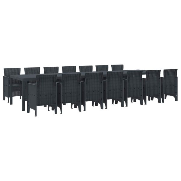 vidaXL Záhradný jedálenský set s vankúšmi 15 pcs Antracit PP