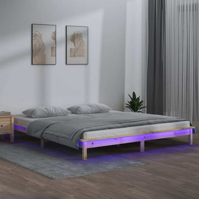 vidaXL Posteľný rám s LED 120x190 cm malé dvojlôžko masívne drevo