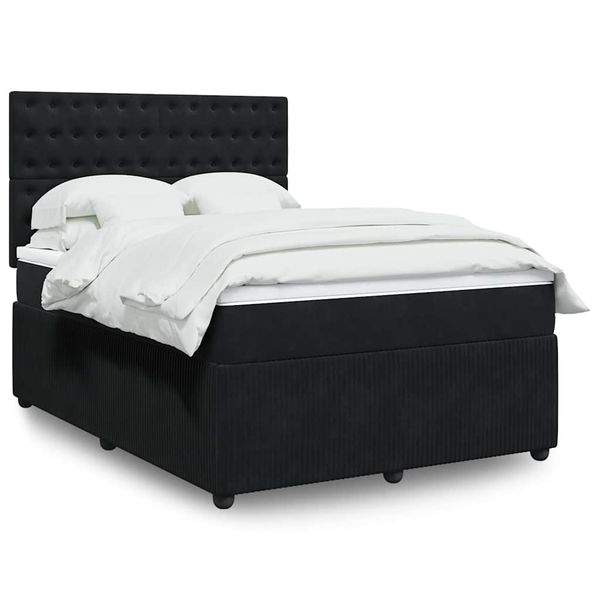vidaXL Posteľný rám boxspring s matracom čierny 140x190 cm zamat