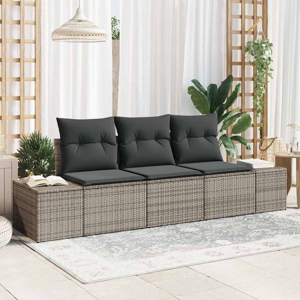 vidaXL Súprava záhradných pohoviek s úložiskom 3 pcs Sivá polyratan