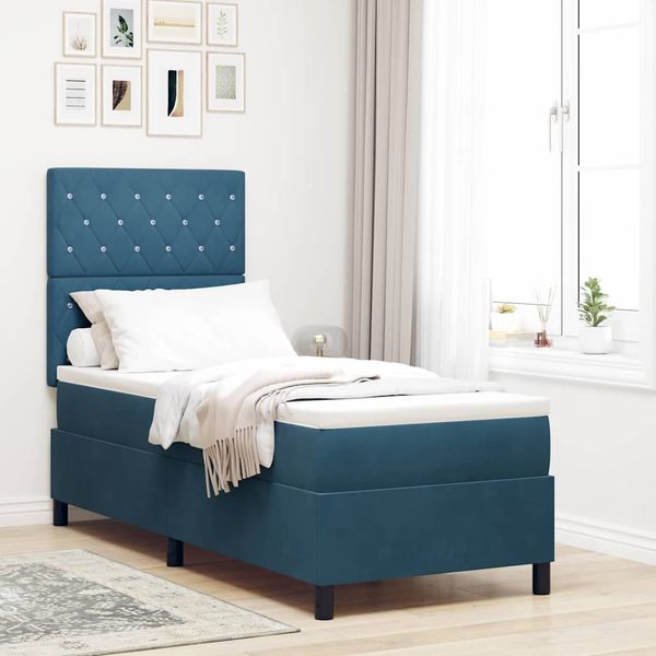 vidaXL Posteľ s pružinovým rámom Tmavomodrá 80 x 200 cm Zamat