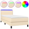 vidaXL Posteľ boxsping s matracom a LED krémová 90x200 cm látka