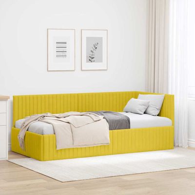 vidaXL Rohový rám postele s čelnou doskou Žltá 90 cm x 200 cm Zamat