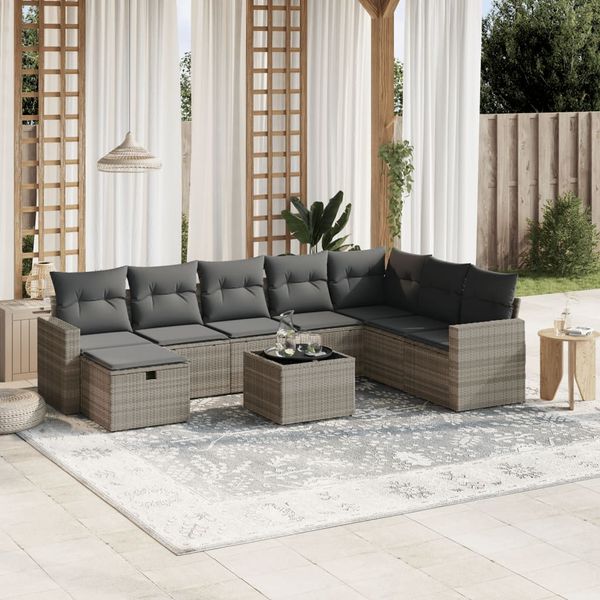 vidaXL 9-dielna záhradná súprava pohoviek s vankúšmi svetlosivá