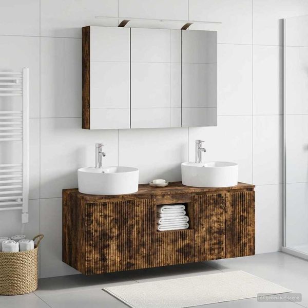 vidaXL Set kabinetov do kúpeľne 4 pcs Dymový dub Kompozitné drevo