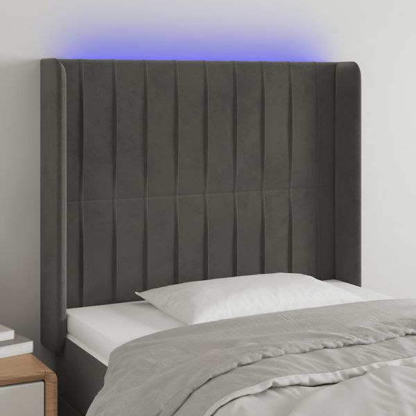 vidaXL Čelo postele s LED tmavosivé 83x16x118/128 cm zamat