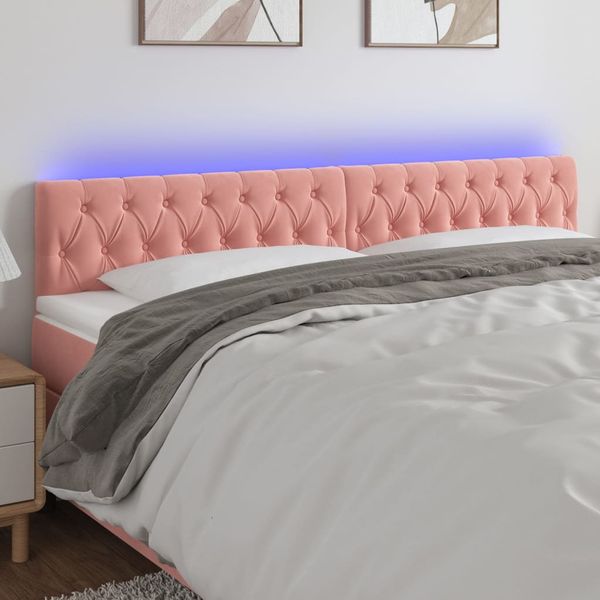 vidaXL Čelo postele s LED ružové 200x7x78/88 cm zamat