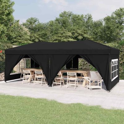 vidaXL Skladací párty stan s bočnými stenami čierny 3x6 m