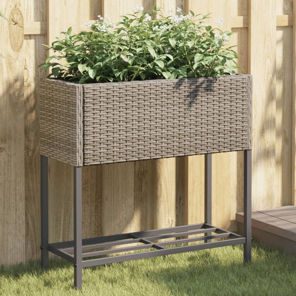 vidaXL Záhradné kvetináče s policou 2ks sivé 70x28x70 cm polyratan