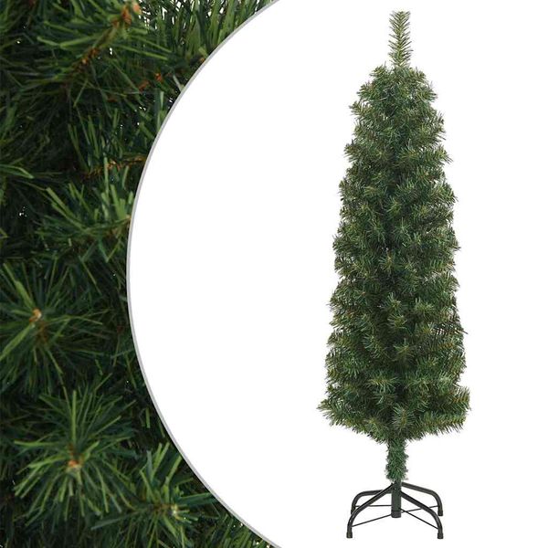 vidaXL Úzky umelý vianočný stromček so stojanom, zelený 150 cm, PVC