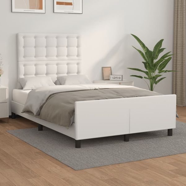 vidaXL Posteľný rám s čelom biely 120x200 cm umelá koža