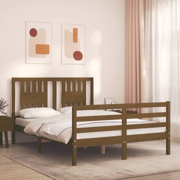 vidaXL Rám postele s čelom medovohnedý 140x190 cm masívne drevo