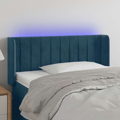 vidaXL Čelo postele s LED tmavomodré 93x16x78/88 cm zamat