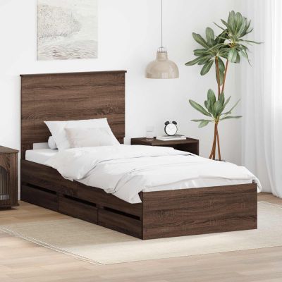 vidaXL Rám postele so zásuvkou Hnedý dub 90 x 200 cm Inžinierske drevo