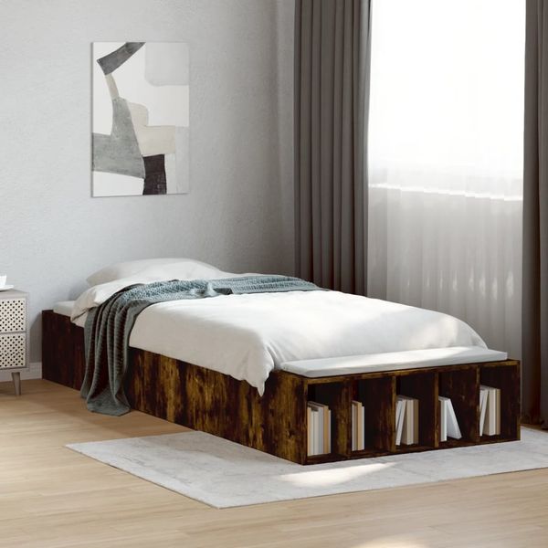 vidaXL Posteľný rám dymový dub 90x200 cm borovicový masív
