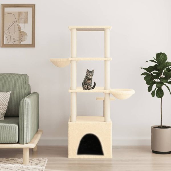 vidaXL Škrabadlo pre mačky so sisalovými stĺpikmi krémové 147 cm