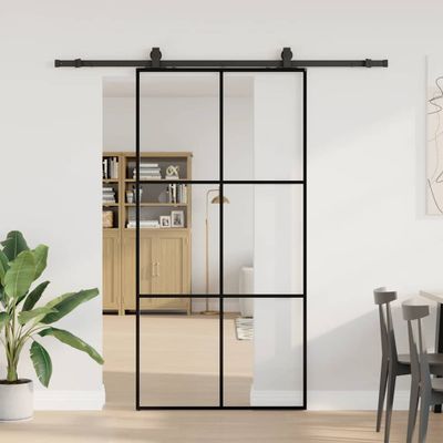 vidaXL Posuvné dvere s kovaním čierne 102x205 cm ESG sklo