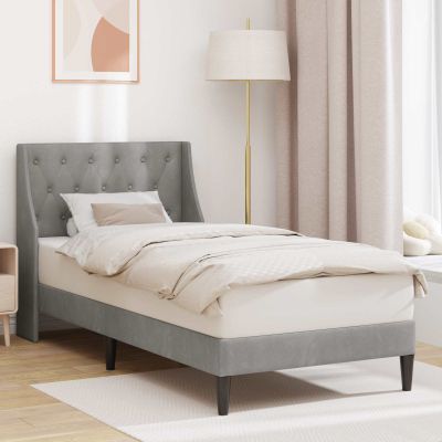 vidaXL Rám postele s čelnou doskou Svetlosivá 90 x 200 cm Zamat