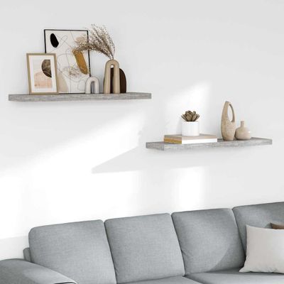 vidaXL Plávajúce nástenné police 2 ks betónovosivé 90x23,5x3,8 cm MDF