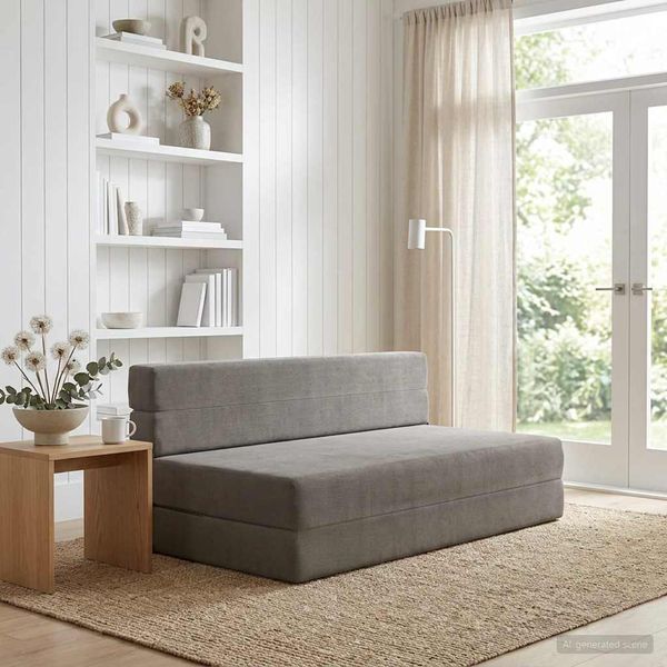 vidaXL Skladacia pohovka na spaní Svetlosivá 152 x 86,5 x 60 cm Látka