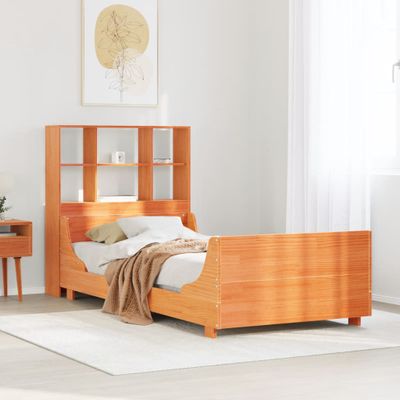 vidaXL Posteľ s knižnicou bez matraca vosková 75x190 cm masívne drevo