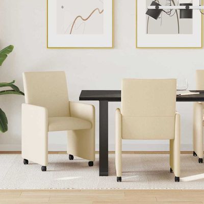 vidaXL Jedálenské stoličky na kolieskach 2 pcs Krémová 57 x 66 x 94 cm
