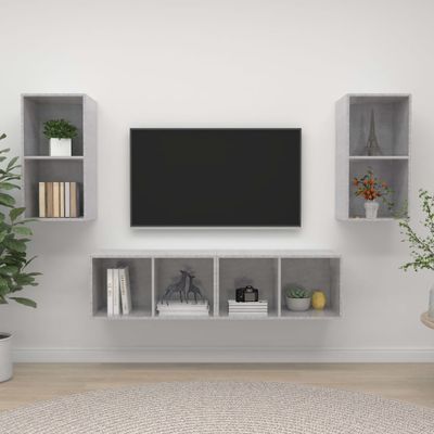 vidaXL Nástenné TV skrinky 4 ks, betónovo sivé, kompozitné drevo