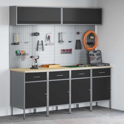 vidaXL Sada pracovných skríň so zásuvkou s úložiskom 10 pcs Čierna