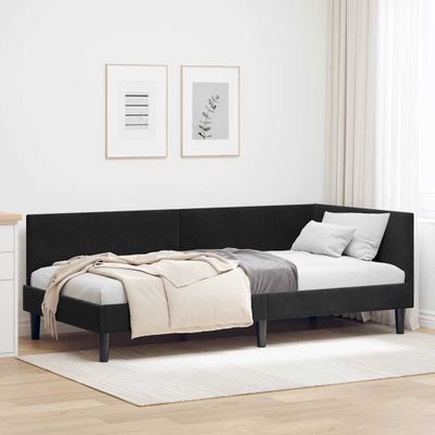 vidaXL Rohový rám postele s čelnou doskou Čierna 90 cm x 190 cm Zamat