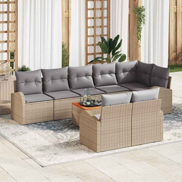vidaXL Súprava záhradných pohoviek s vankúšom 9 pcs Béžová polyratan