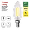 LED žiarovka Filament sviečka A CLASS / E14 / 3,8 W (60 W) / 806 lm / teplá biela
