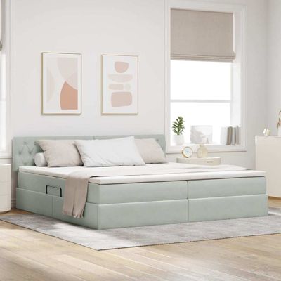 vidaXL Úložná posteľ s matracmi Svetlosivá 200 x 200 cm Zamat