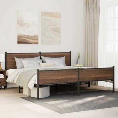 vidaXL Kovový posteľný rám bez matraca hnedý dub 200x200 cm