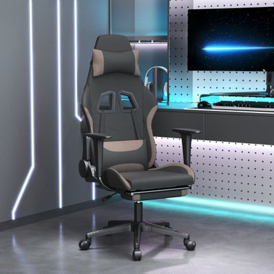 vidaXL Masážna herná stolička s podnožkou, čierna a sivohnedá, látka