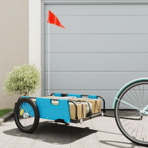 vidaXL Príves na bicykel, modrý, oxfordská látka, železo