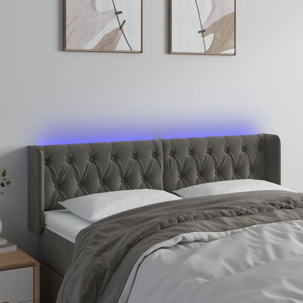 vidaXL Čelo postele s LED tmavosivé 147x16x78/88 cm zamat