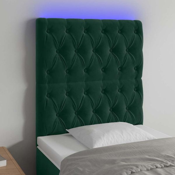 vidaXL Čelo postele s LED tmavozelené 80x7x118/128 cm zamat