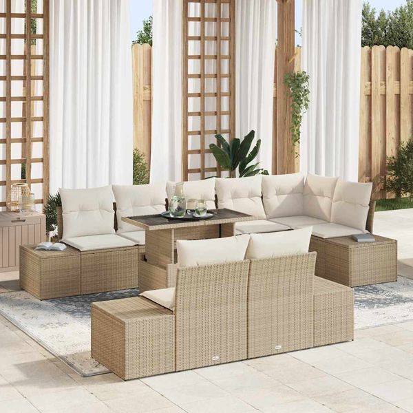 vidaXL Súprava záhradných pohoviek s úložiskom 9 pcs Béžová Poly ratan